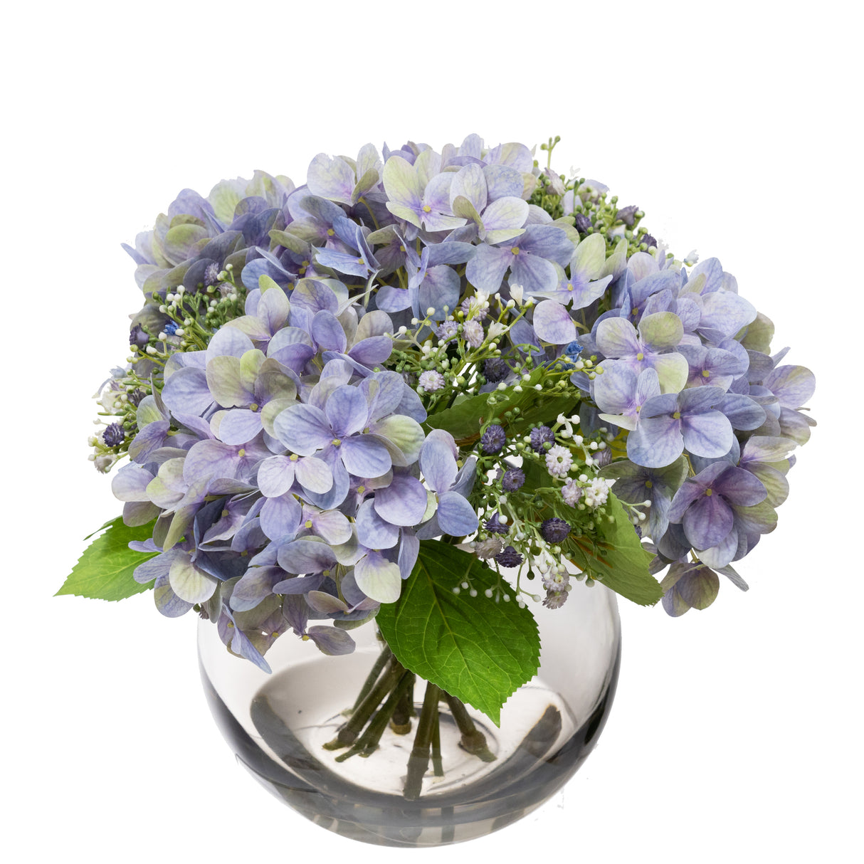 28cm Hydrangea Arrangement in Fish Bowl Artificial Flowers Decor