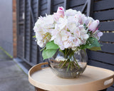 28cm Hydrangea Arrangement in Fish Bowl Artificial Flower Plant Decor