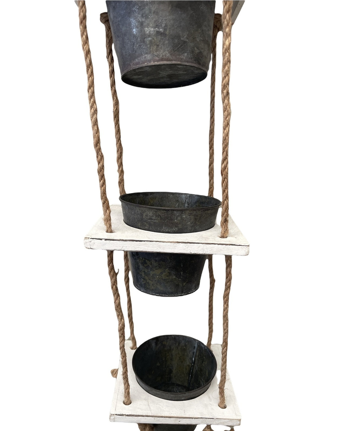 3 TIER TIN HANGING PLANTER - BLACK POTS