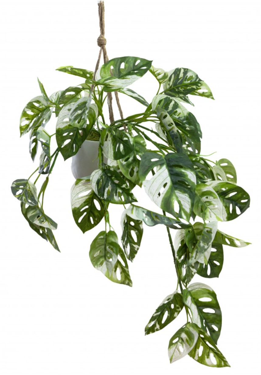 75cm Faux Monstera Bush In Hanging Planter Tabletop Artificial Flower Decor