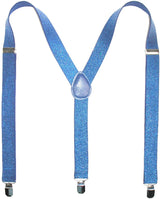 GLITTER SPARKLE SUSPENDERS Braces Clipon Elastic Y-Back Slim Adjustable  - Sky Blue (Glitter)