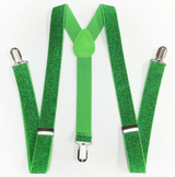 GLITTER SPARKLE SUSPENDERS Braces Clipon Elastic Y-Back Slim Adjustable  - Green (Glitter)