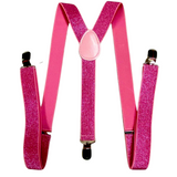 GLITTER SPARKLE SUSPENDERS Braces Clipon Elastic Y-Back Slim Adjustable  - Hot Pink (Glitter)