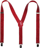 GLITTER SPARKLE SUSPENDERS Braces Clipon Elastic Y-Back Slim Adjustable  - Red (Glitter)