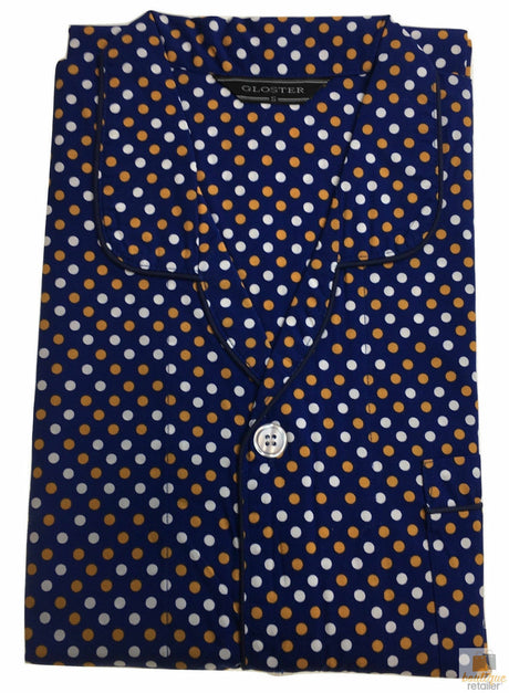 GLOSTER/ADVENT Pyjamas PJs SHIRT & SHORTS SET Mens PLUS KING Cotton Rich BR3 - 1. Orange/White Polka Dots