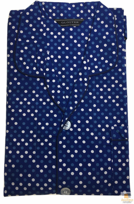 GLOSTER/ADVENT Pyjamas PJs SHIRT & SHORTS SET Mens PLUS KING Cotton Rich BR3 - 2. White/Blue Polka Dots