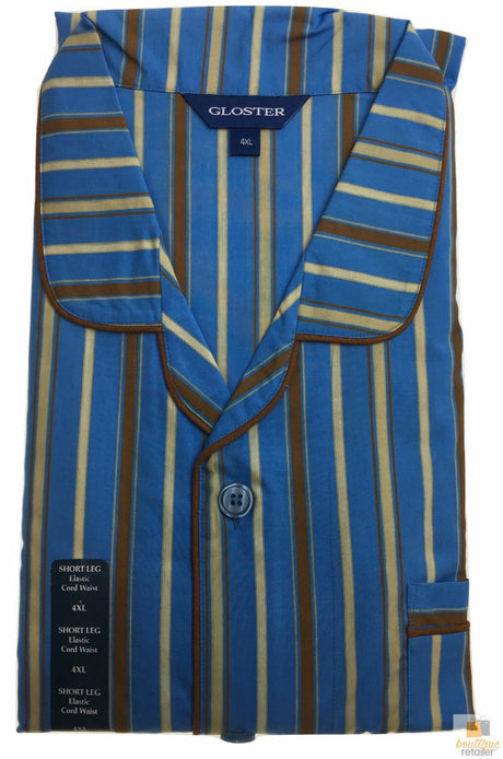 GLOSTER/ADVENT Pyjamas PJs SHIRT & SHORTS SET Mens PLUS KING Cotton Rich BR3 - 4. Blue Stripe