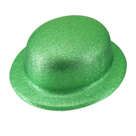 GLITTER BOWLER HAT Fancy Party Plastic Costume Cap Fun Dress Up Sparkle - Lime Green