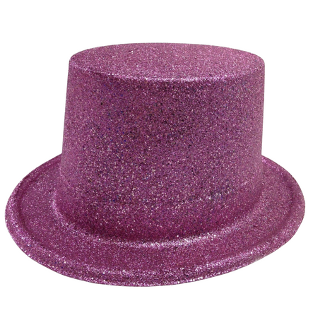 GLITTER TOP HAT Fancy Party Plastic Costume Tall Cap Fun Dress Up Sparkle - Orange