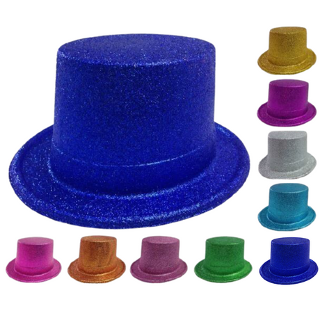 GLITTER TOP HAT Fancy Party Plastic Costume Tall Cap Fun Dress Up Sparkle - Purple