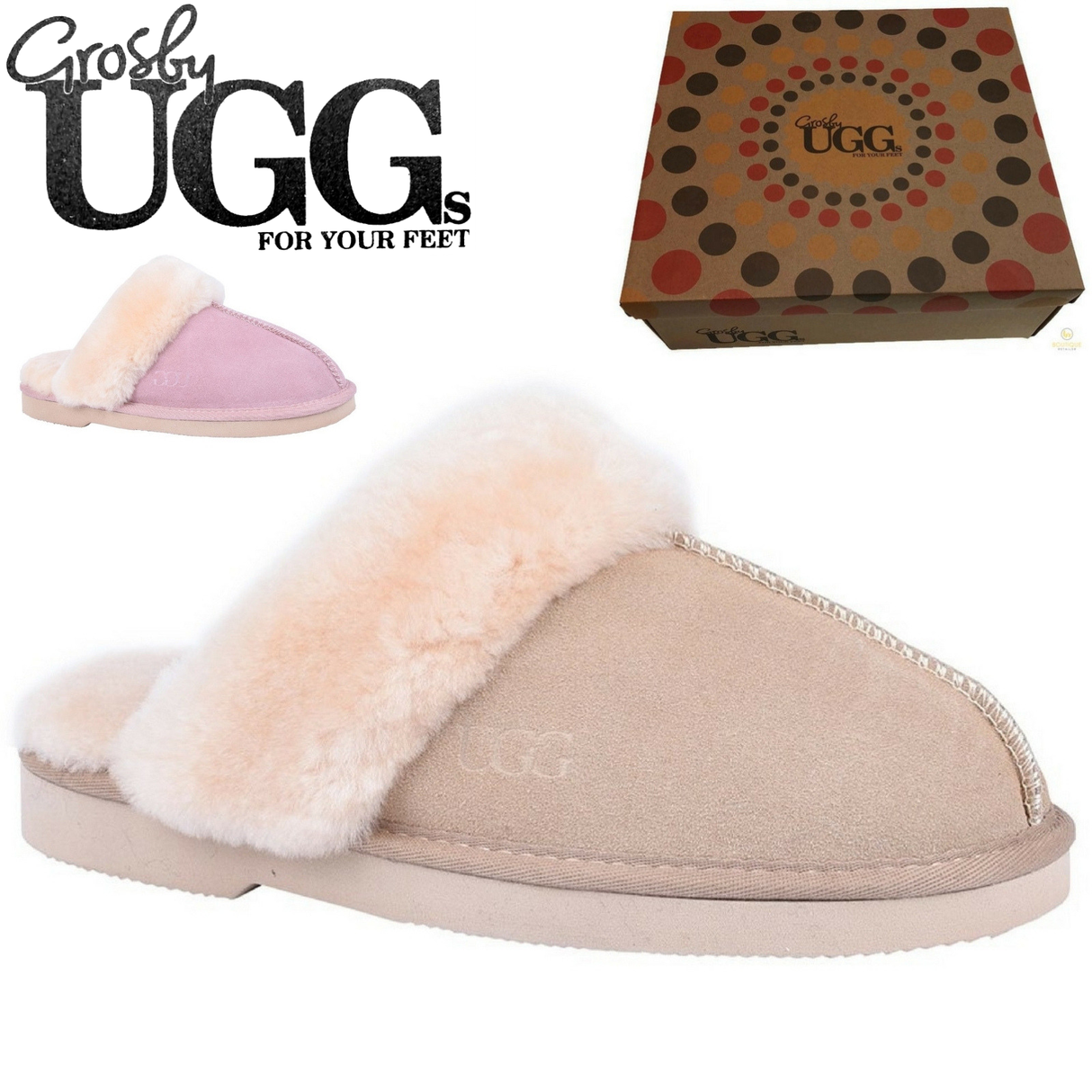 GROSBY Doe Womens Moccasin Sheepskin Slipper UGG Scuff Slip On Moccasins Ladies