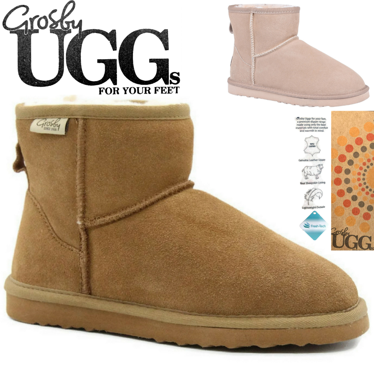 GROSBY Jillaroo Womens UGG Boots Genuine Sheepskin Suede Leather Moccasins