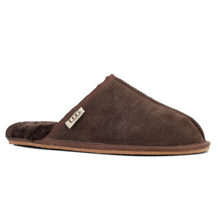 GROSBY Buck UGG Mens Sheepskin Slippers Scuff Slip On Leather Moccasins