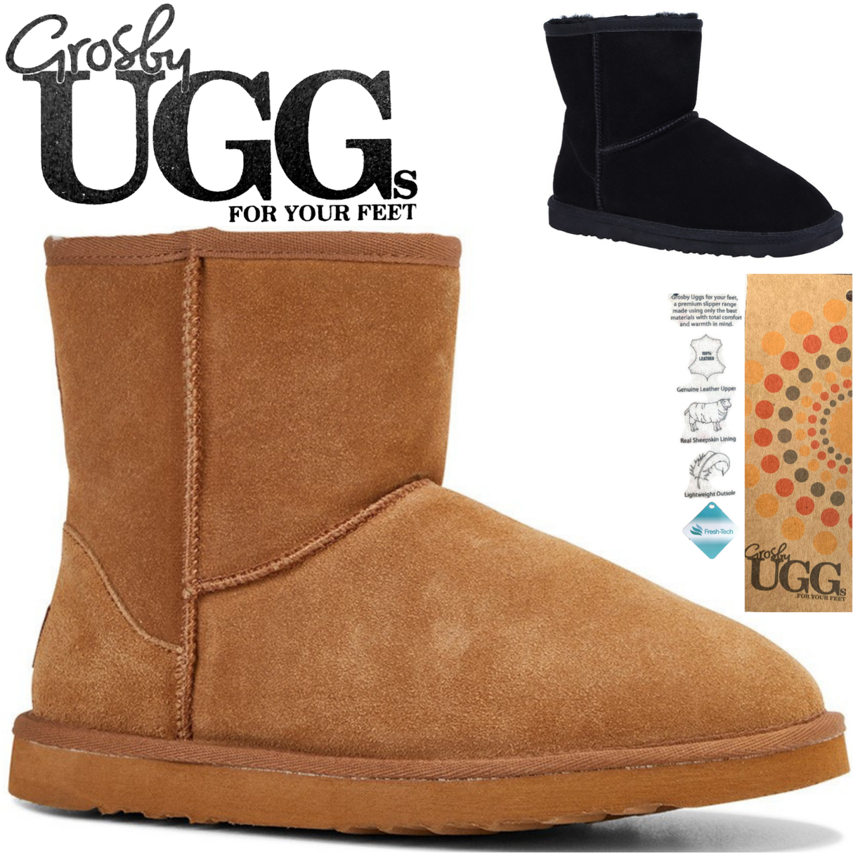 GROSBY Jackaroo Mens UGG Boots Genuine Sheepskin Suede Leather Short Classic