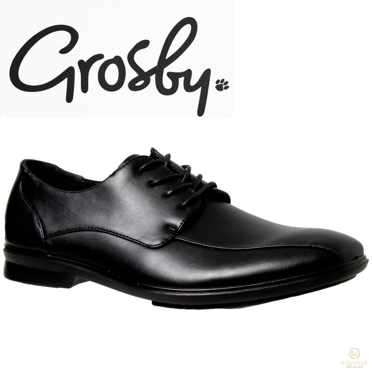 Grosby OLIVER Mens Black Shoes Formal Dress Work Lace Up Synthetic Leather