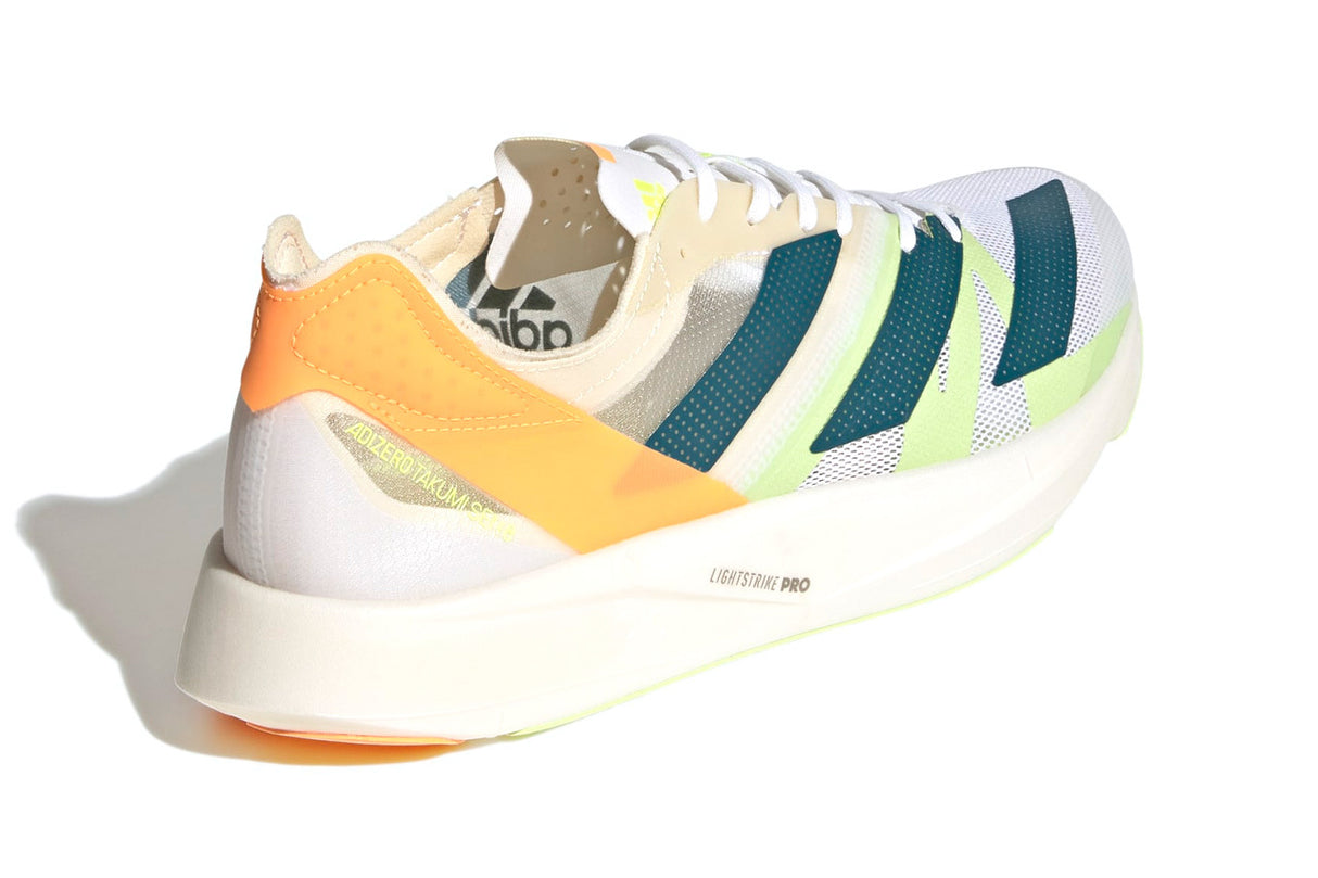 Adidas Mens adizero Takumi Sen 8 Running Shoes Runners Sneakers - White/Teal/Orange