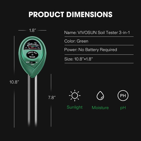 3 in 1 Soil Moisture Meter Sunlight PH Sensor Lawn Plant Hygrometer Test