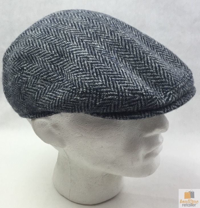 HARRIS TWEED Flat Cap Hat Wool Herringbone Country Driving Fishing Cap Linney