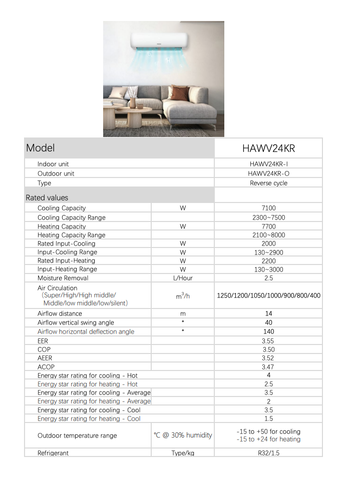 Hisense 7.1 KW V Series Reverse Cycle Air Conditioner Inverter AC (Indoor & Outdoor Unit)