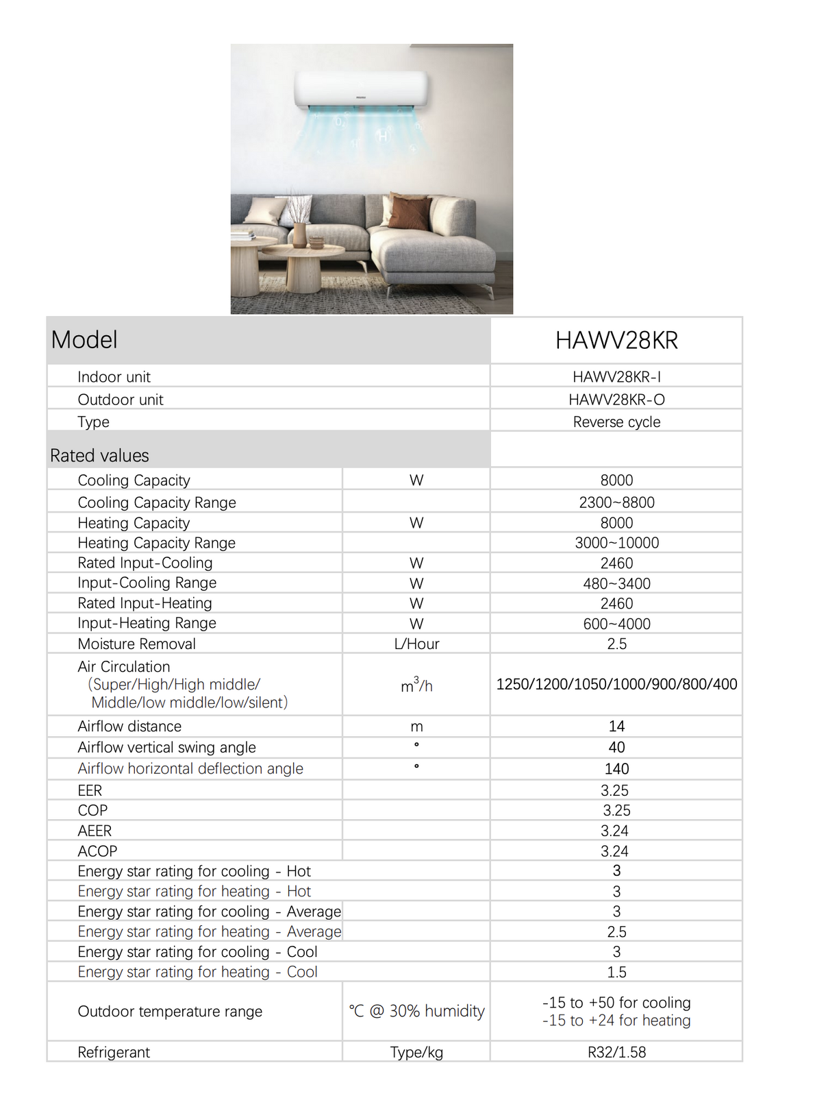 Hisense 8.0 KW V Series Reverse Cycle Air Conditioner Inverter AC (Indoor & Outdoor Unit)