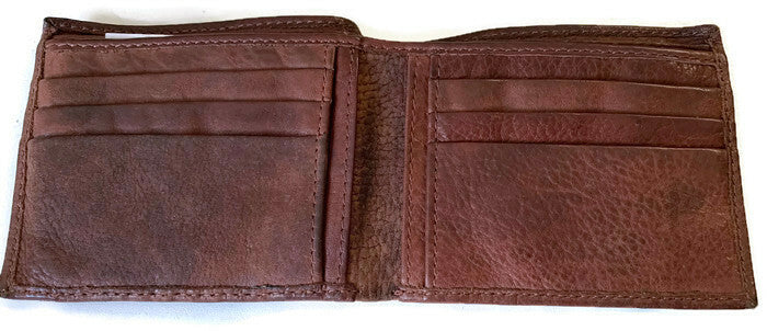 Genuine Washed Cow Hide Leather Wallet HANDMADE Bifold Card Holder - Brown