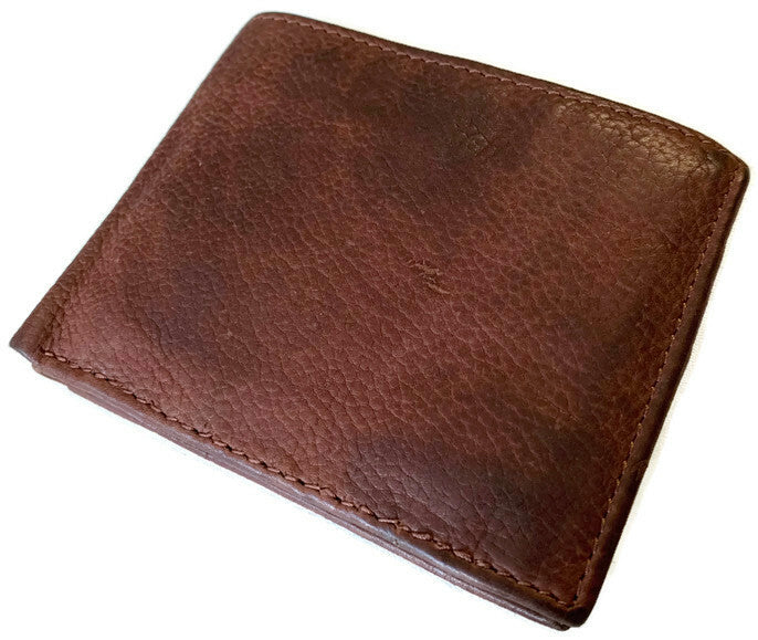 Genuine Washed Cow Hide Leather Wallet HANDMADE Bifold Card Holder - Brown