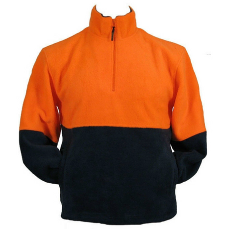 HI VIS POLAR FLEECE Jumper 1/2 Half Zip Safety Workwear Fleecy Jacket Unisex - Orange