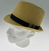 Dents Toyo Straw Trilby Fedora Hat Summer Fedora Small Brim - Natural/Black