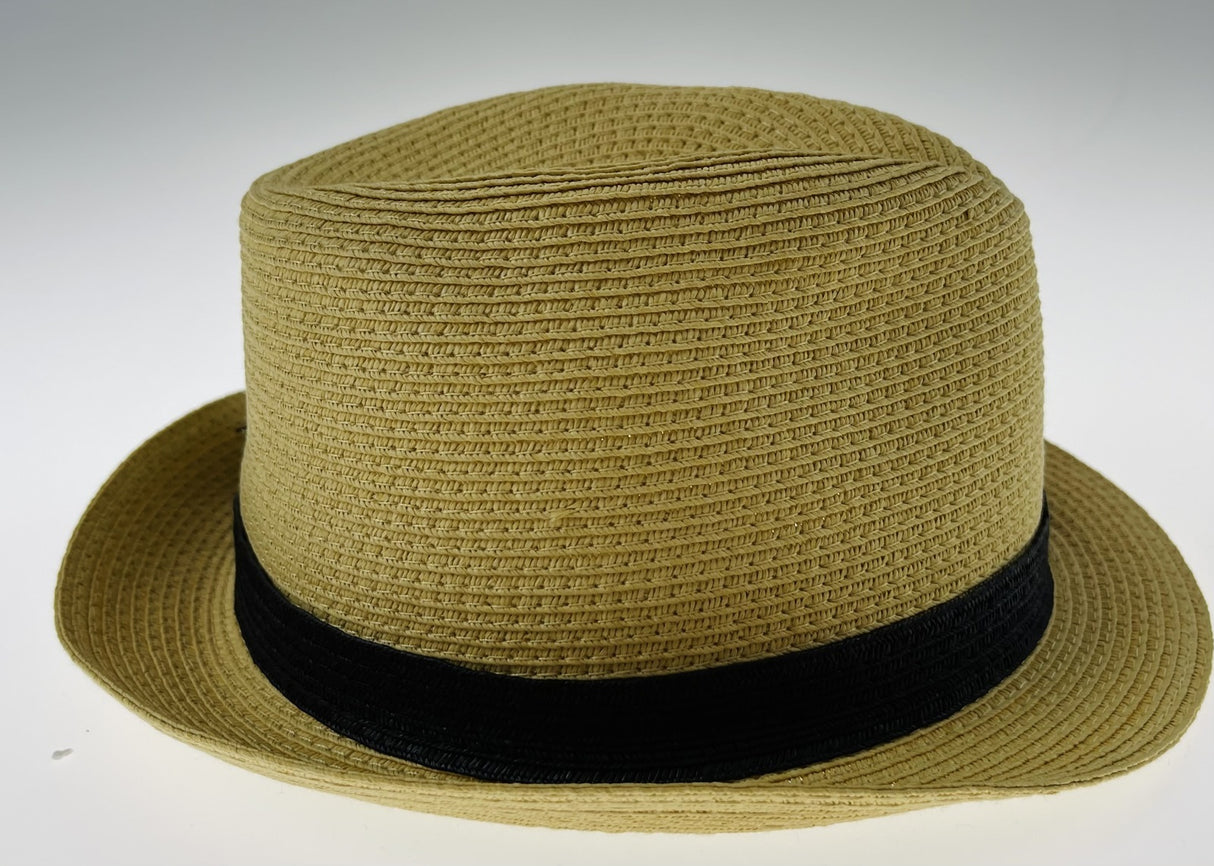 Dents Toyo Straw Trilby Fedora Hat Summer Fedora Small Brim - Natural/Black