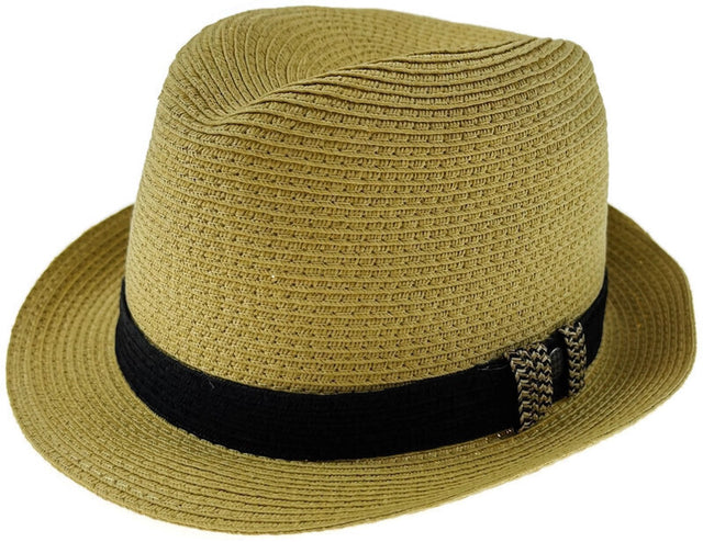 Dents Toyo Straw Trilby Fedora Hat Summer Fedora Small Brim - Natural/Black