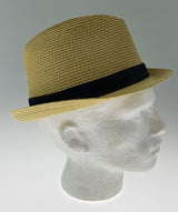 Dents Toyo Straw Trilby Fedora Hat Summer Fedora Small Brim - Natural/Black