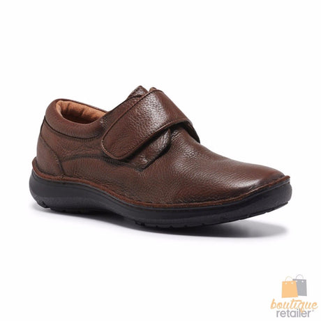 HUSH PUPPIES BLOKE Leather Shoes Slip On Extra Wide Work All Day Comfort - Brown