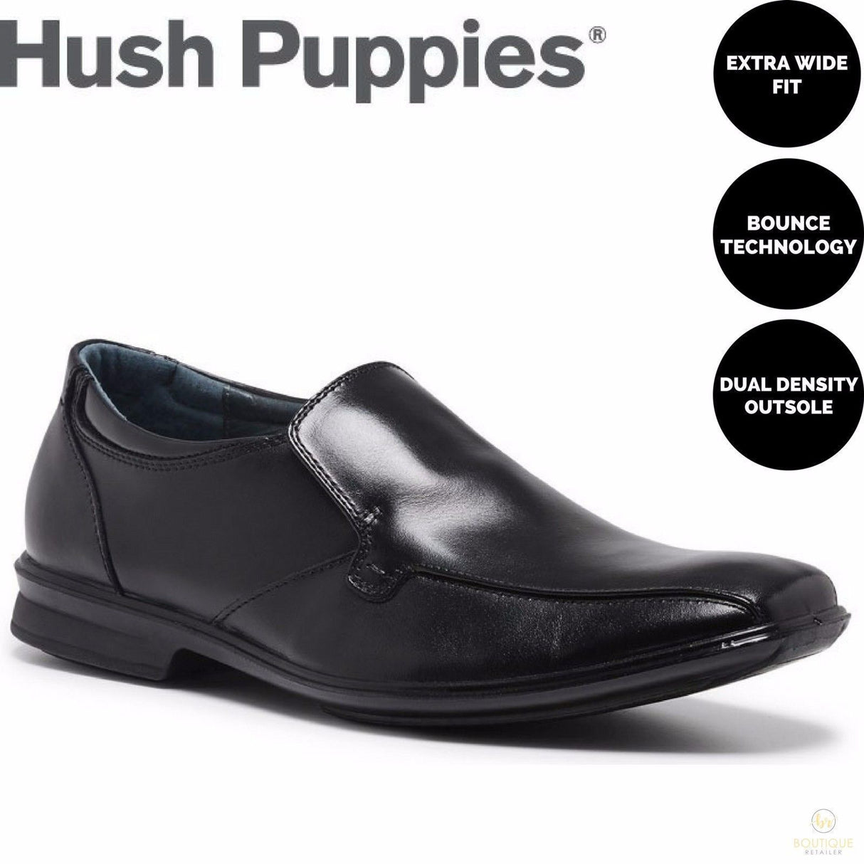 Hush Puppies Cahill Leather Slip on Business Shoes Casual Work Loafers - Black