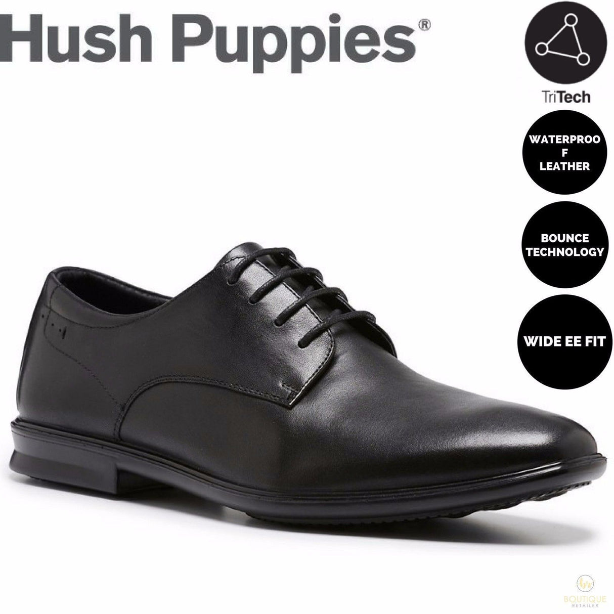 HUSH PUPPIES CALE Leather Formal Business Shoes Casual Work Loafers Extra Wide - Black