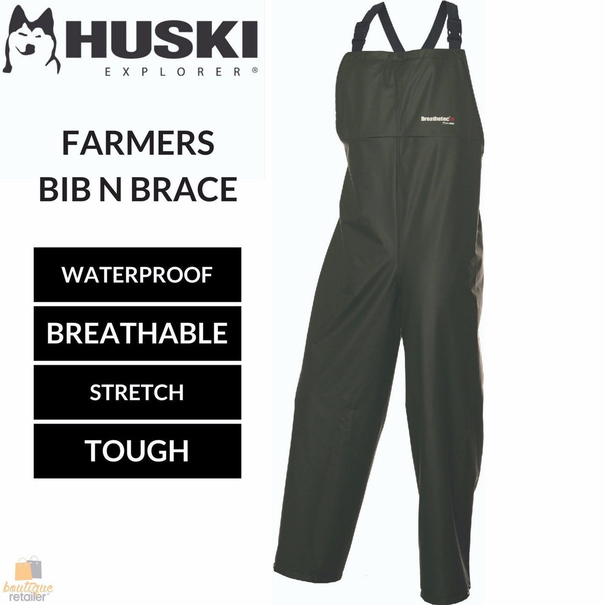 HUSKI OVERALLS Farmers Bib N Brace Waterproof Stretch Windproof Work 918097 - XL (97)