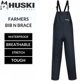 HUSKI OVERALLS Farmers Bib N Brace Waterproof Stretch Windproof Work 918097