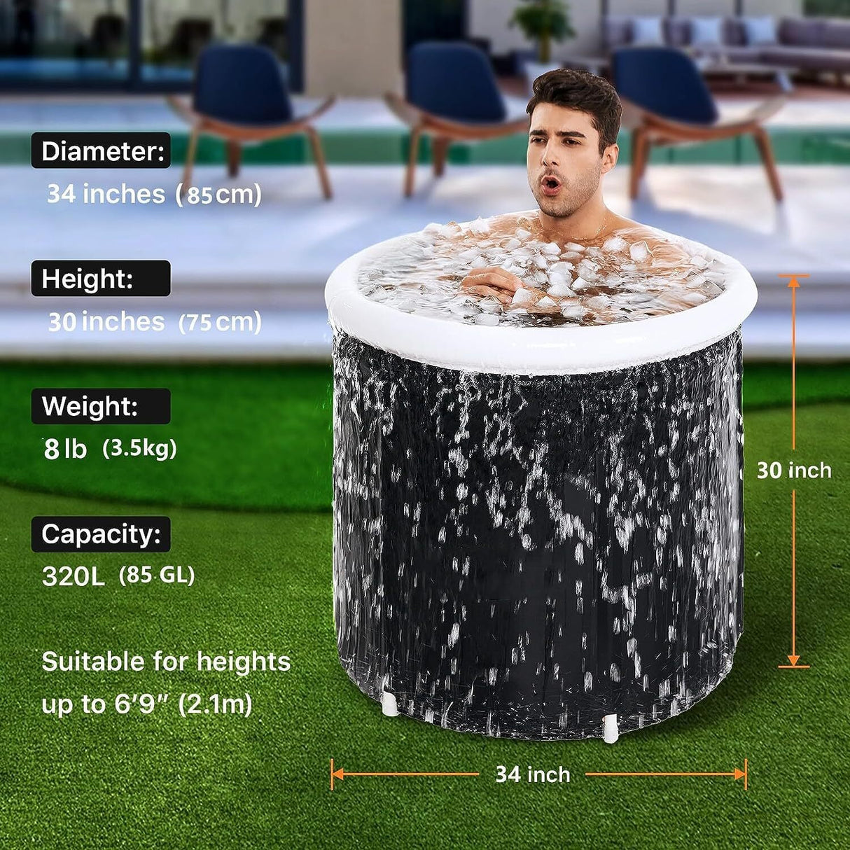 Portable Ice Bath Tub for Athletes - Cold Water Therapy & Hot Tub for Recovery - Foldable 34" Ice Bath Barrel for Home Use