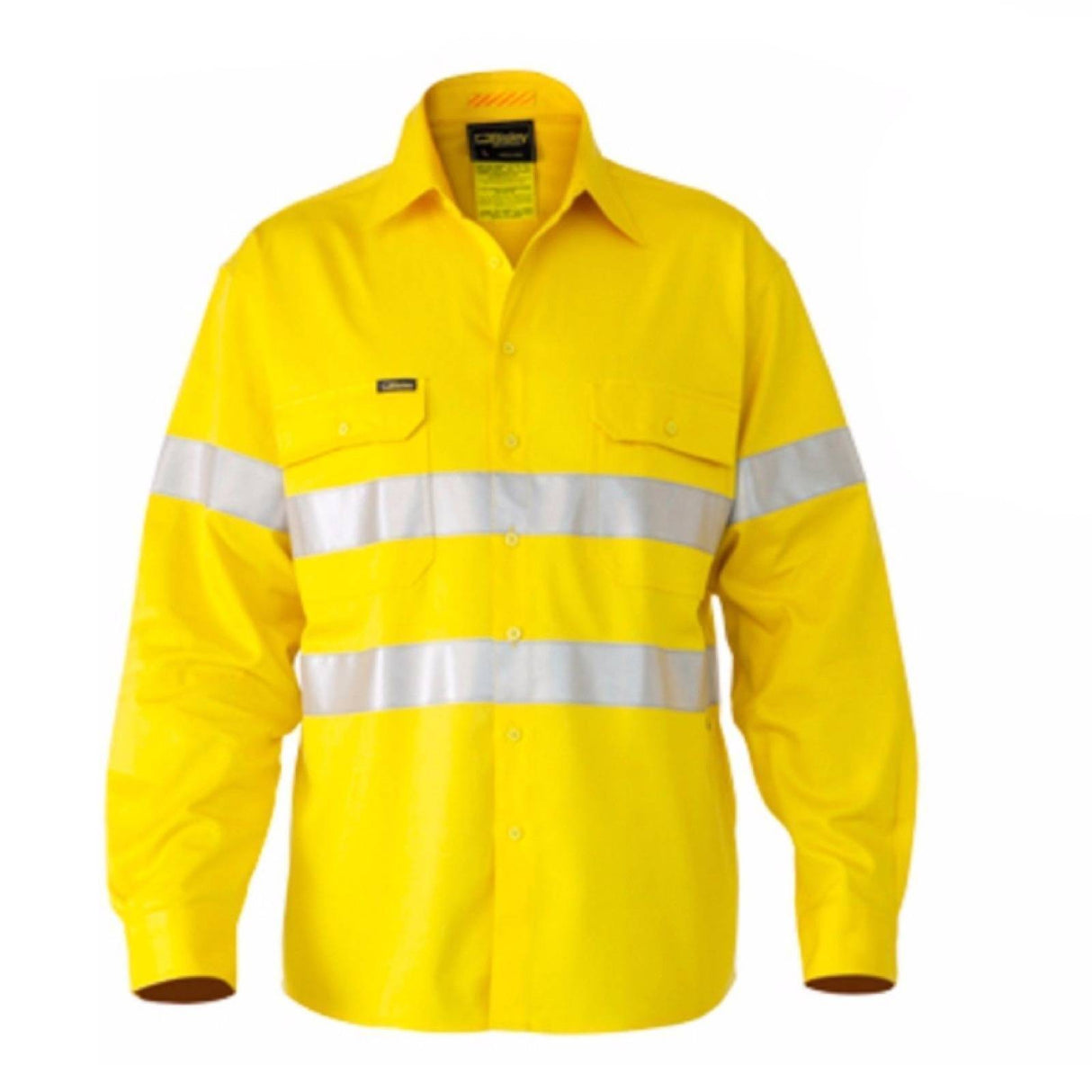 BISLEY 3M Taped Hi Vis Cool Vent Long Sleeve Industrial Shirt Workwear Cotton