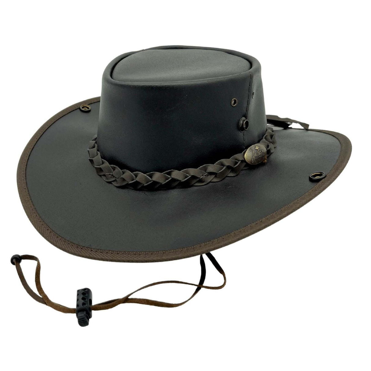 Jacaru Boundary Rider Anzac Style Bovine Cow Leather Hat Chinstrap Side Snaps