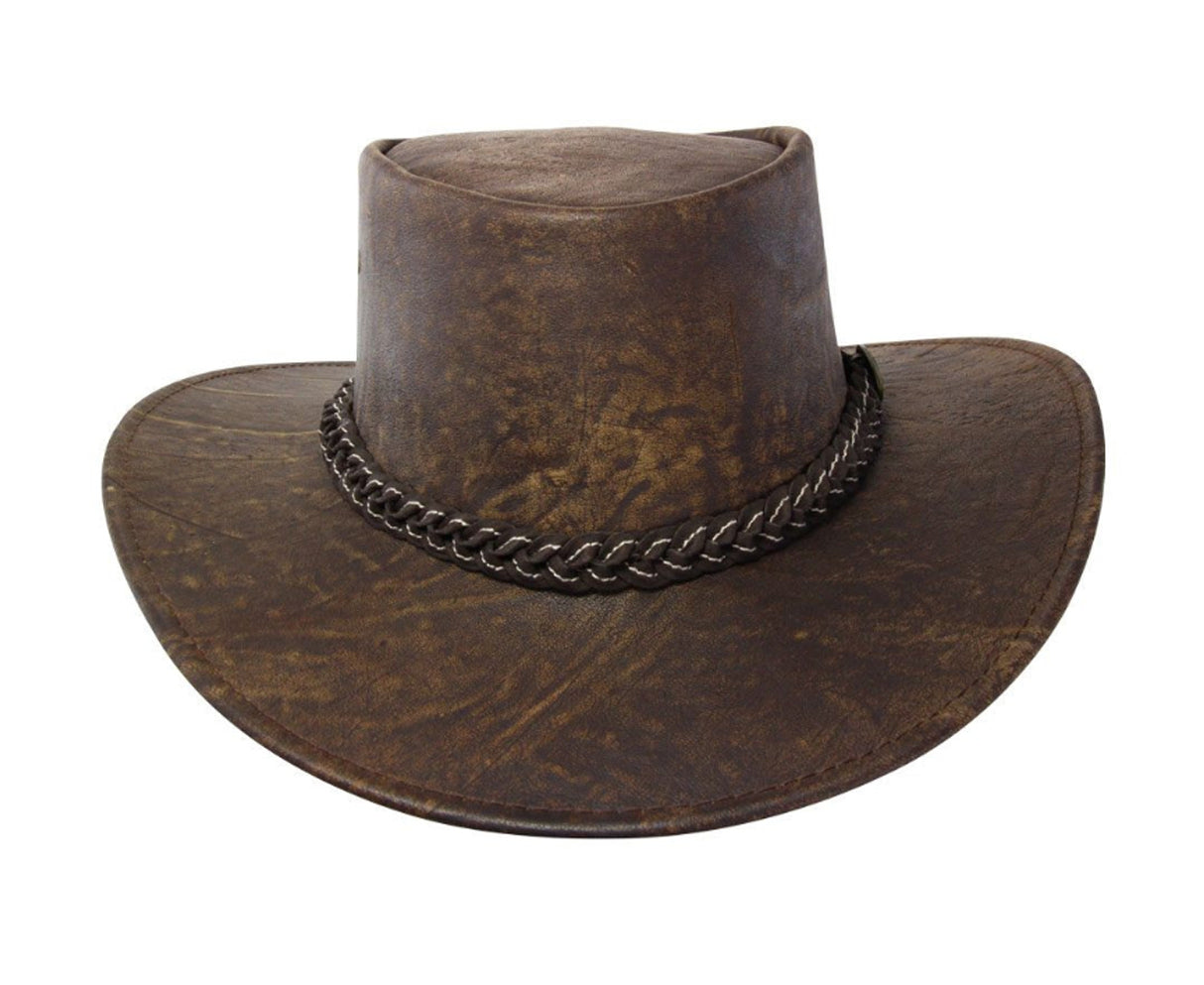 JACARU Squashy Kangaroo Leather Hat Roo Traveller Crushable Travel Outback - Brown