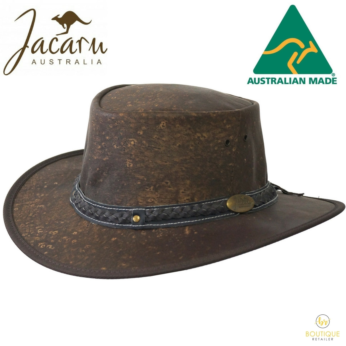 JACARU Squashy Kangaroo Leather Hat Roo Traveller Crushable Travel Outback - Brown