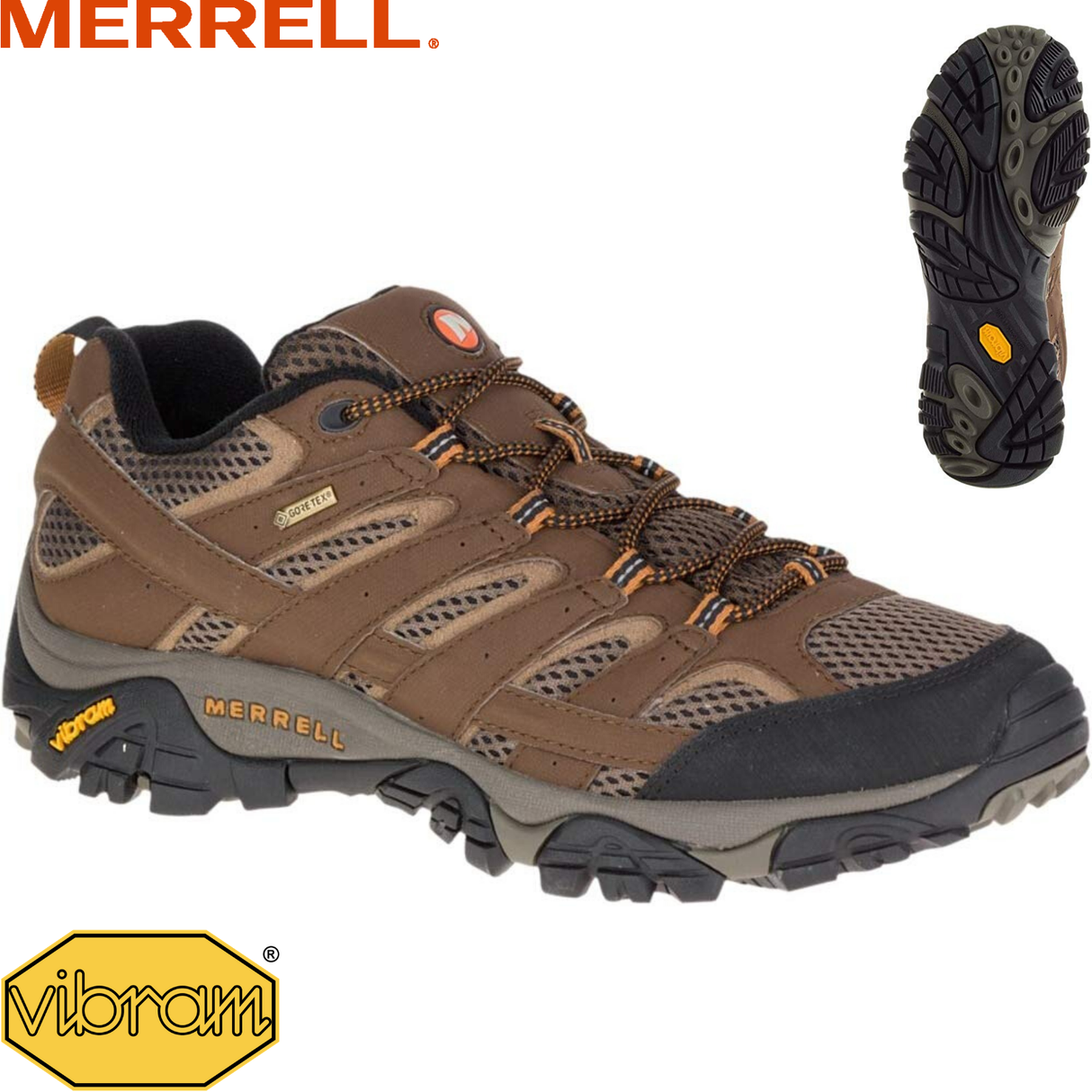 Merrell Mens Moab 2 GTX Gore-Tex Hiking Shoes Boots Trail Outdoor - Earth