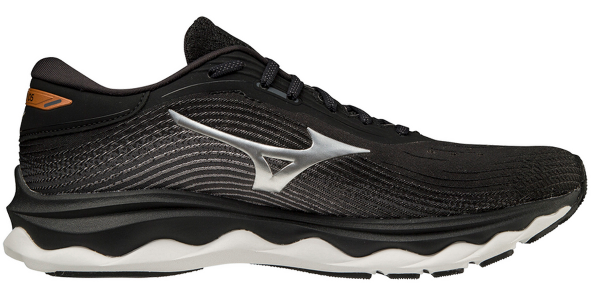 Mizuno Mens Wave Sky 5 Running Athletic Shoes Sneakers - Black/Silver Orange