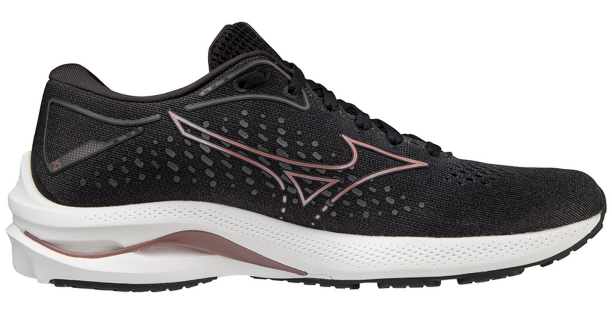 Mizuno Womens Wave Rider 25 Running Atheltic Runner Shoes Sneakers - Black/Pink