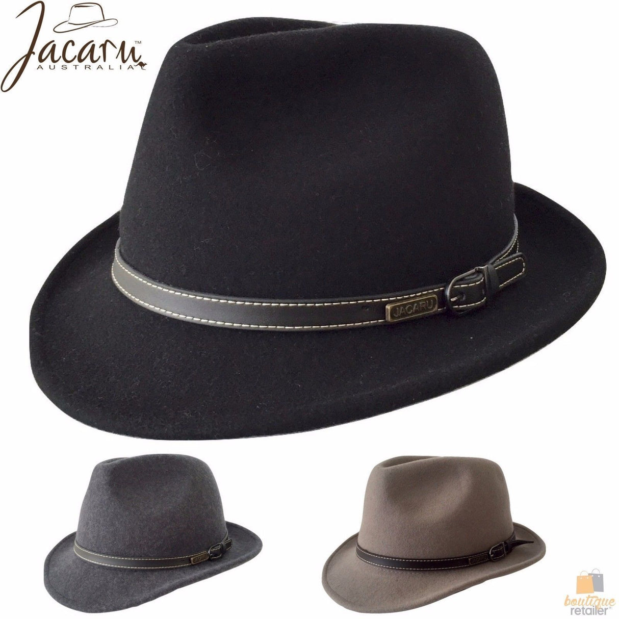 JACARU Australian Wool Hat Trilby Fedora 100% WOOL Crushable Travel Genuine 1848