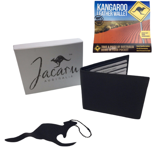 JACARU Australian Kangaroo Leather Wallet Credit Card Genuine with Gift Box 5789 - Black