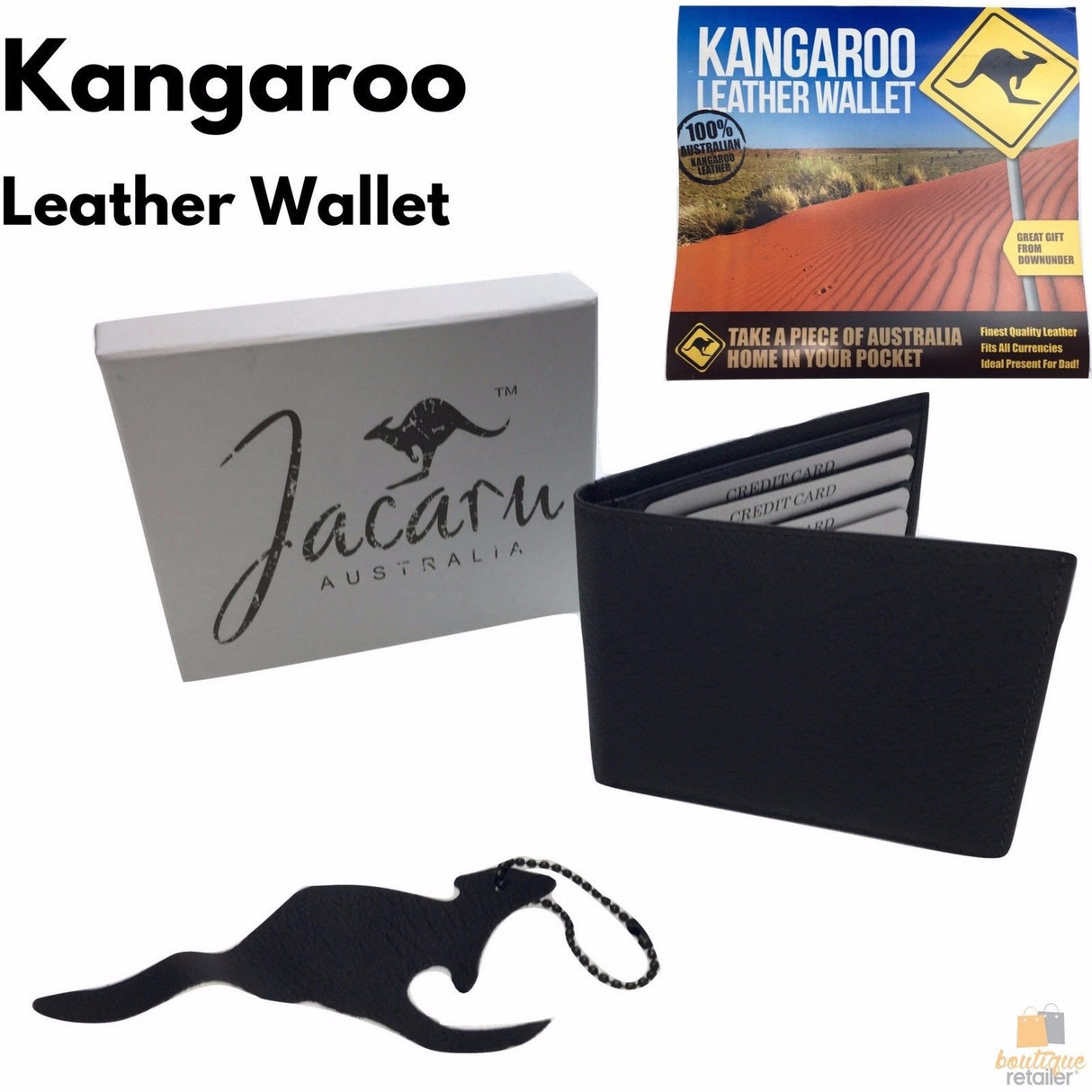 JACARU Australian Kangaroo Leather Wallet Credit Card Genuine with Gift Box 5789 - Black