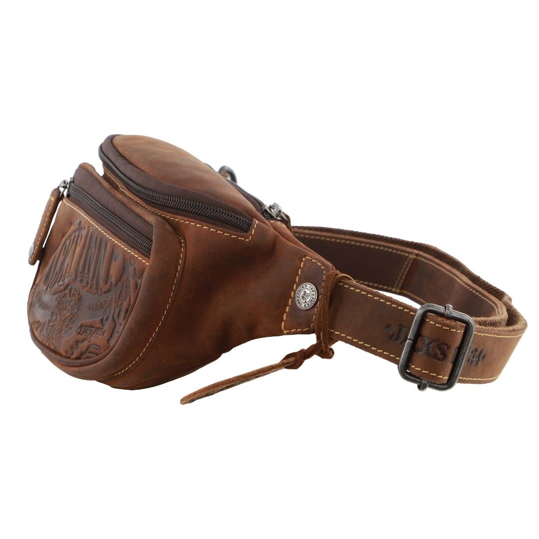 Jack's Inn Mudslide Brown Crazy Horse Leather Bumbag Waist Belt Bag Pouch in Cognac