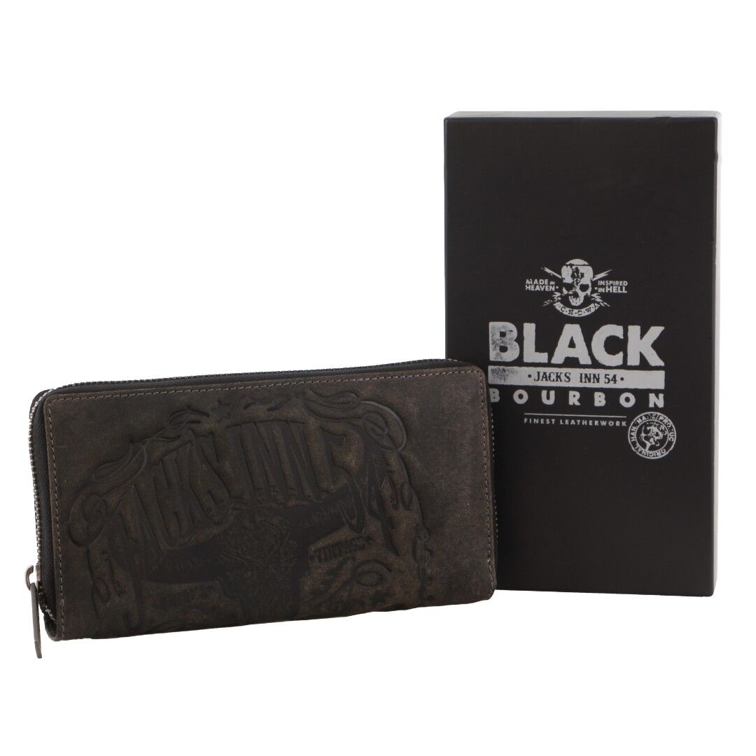 Jack's Inn Liquor Ladies Crazy Horse Leather Wallet Black Bourbon Womens Gift Set