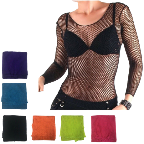 3x LONG SLEEVE FISHNET TOP Blouse T Shirt Tee Costume Party See Through